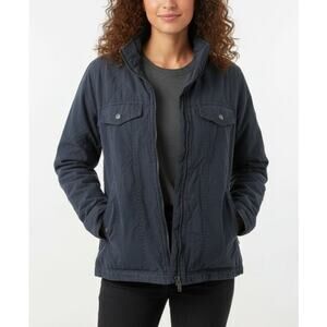 Toad & Co Kenai Quilted Chore Utility Jacket Navy Canvas Shell Wool Lining Sz L